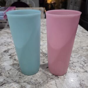 Set of Two Vintage Tupperware Pink and Blue Tumblers
